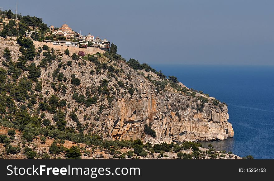 Beautiful woman monastery on island Thassos, Greece, Europe. Beautiful woman monastery on island Thassos, Greece, Europe.