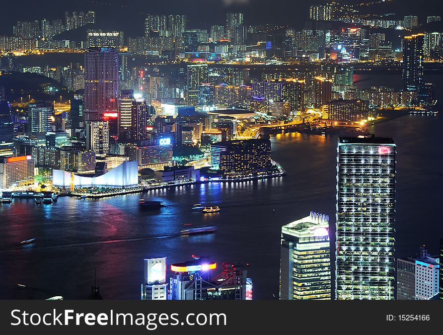 Hong Kong island photographed from Victoria's Peak at night