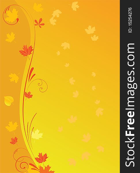 Autumn background with leaves and swirl ornament
