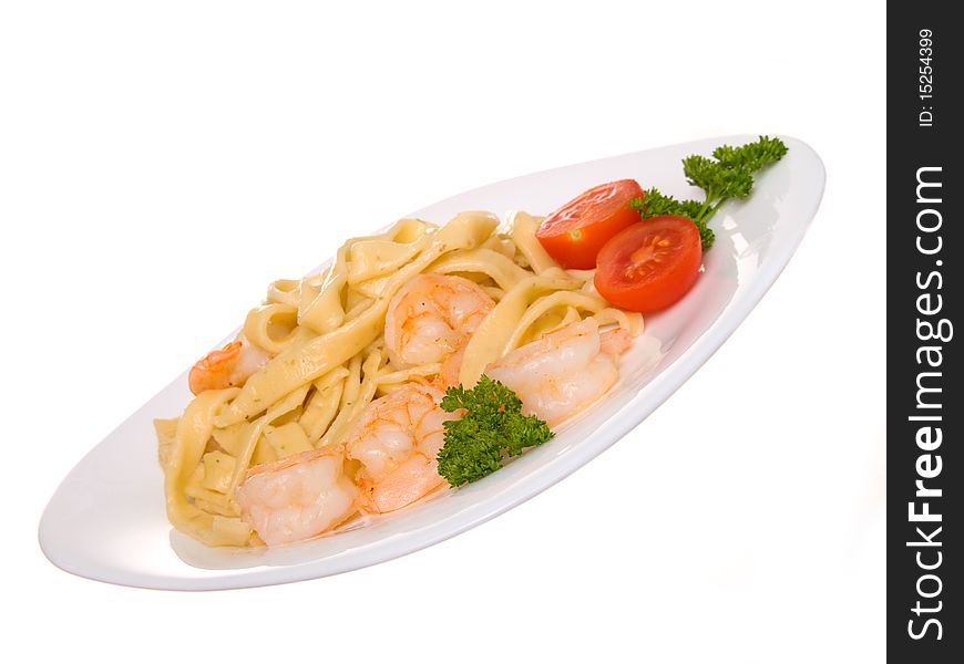 Macaroni withe shrimp. ready food.