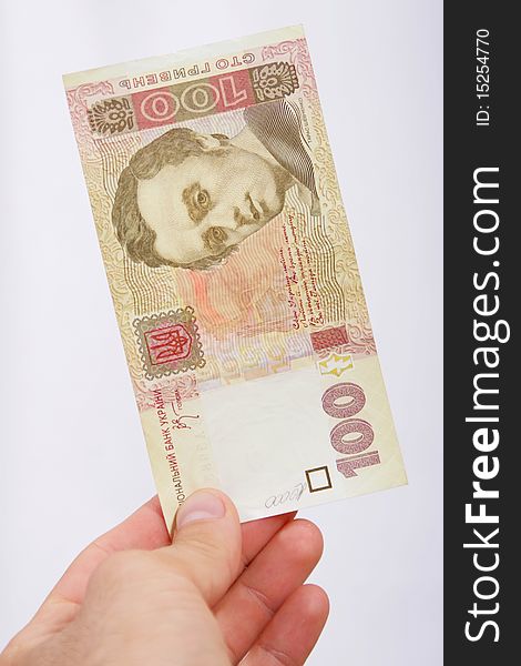Ukrainian money,is hryvnia in mans hand
