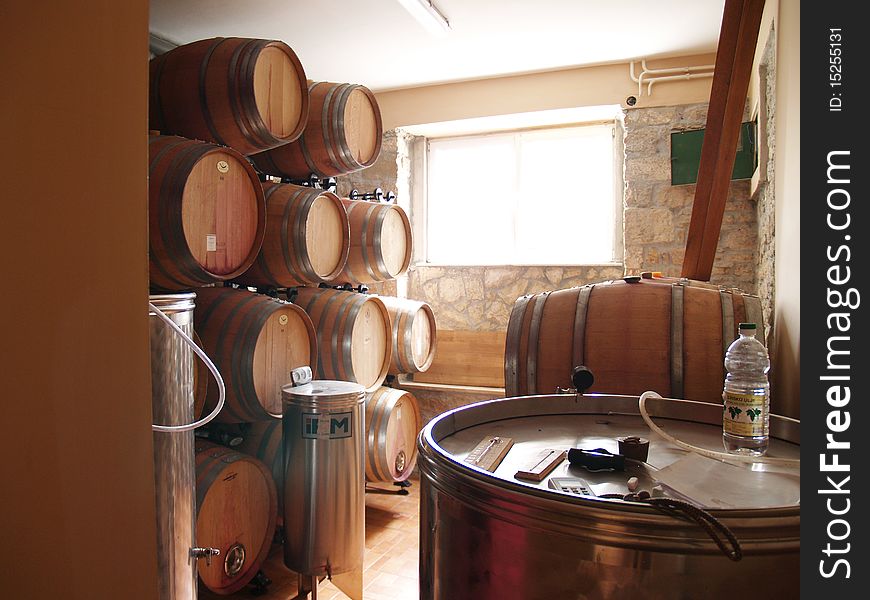 Barrels of wine in cellar. Barrels of wine in cellar