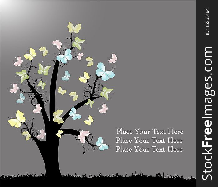 Illustration of abstract butterfly tree template