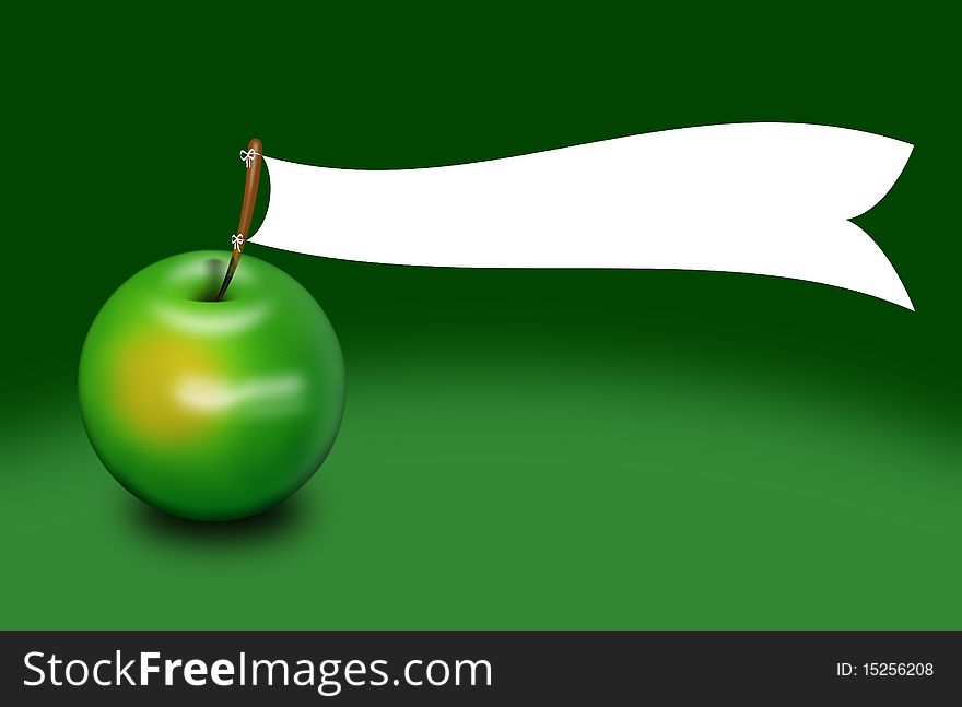 Green juicy apple with a large white flag