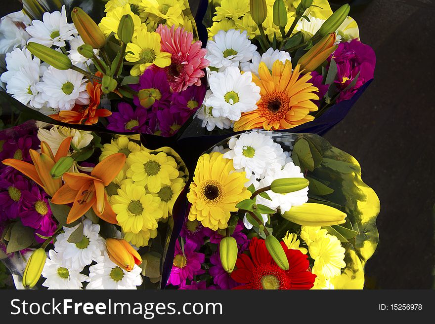 Bunches of colorful flowers and assorted