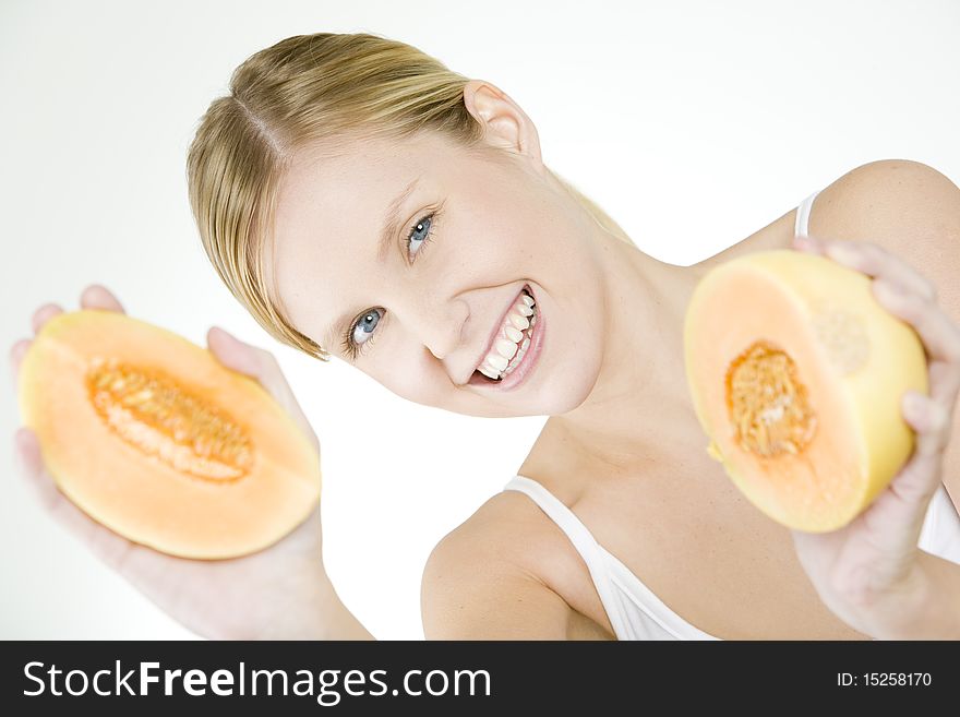 Portrait of woman with melon