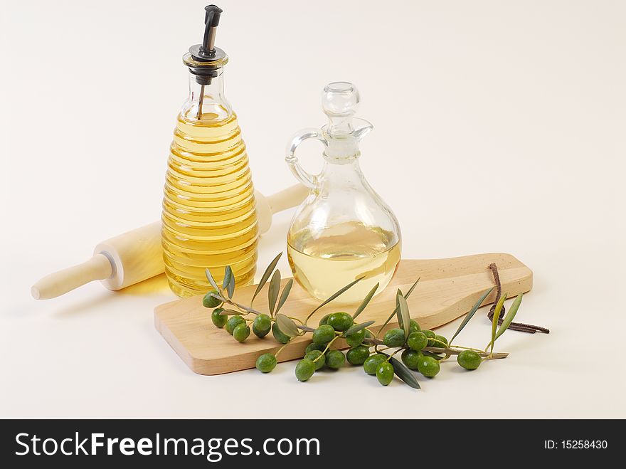 Olive oil bottle and kitchen ware