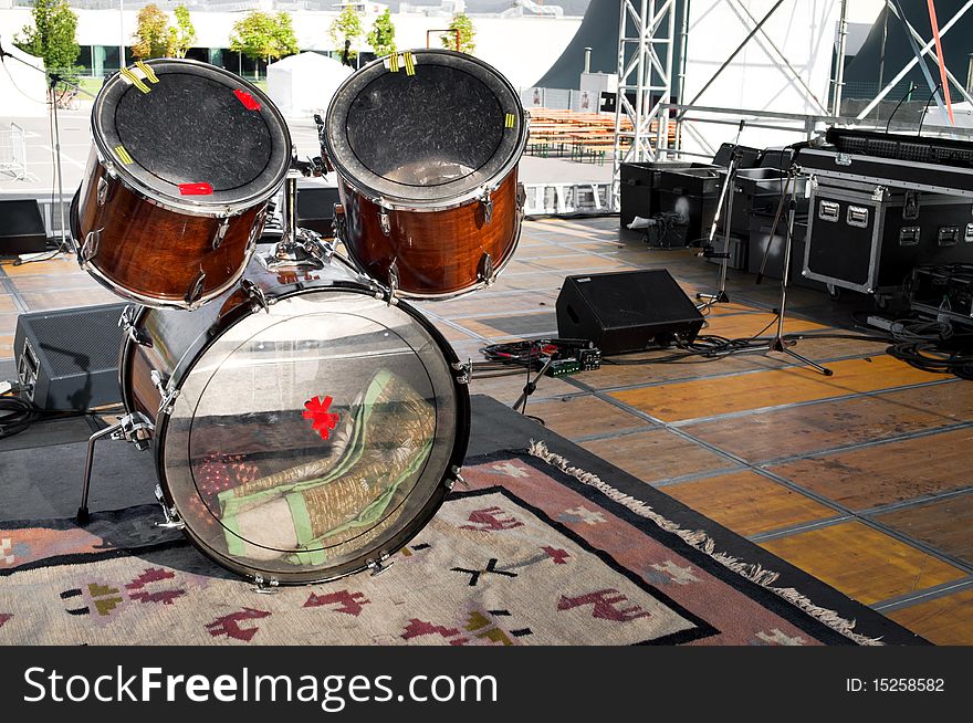 Drums setup in a open live concert. Drums setup in a open live concert