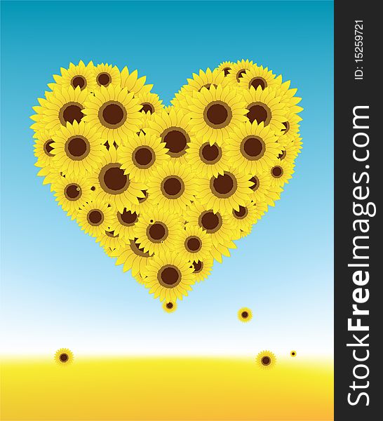 Sunflowers Heart Shape, Summer Field