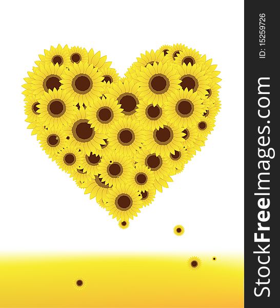 Sunflowers heart shape for your design, summer, vector illustration