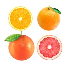 Isolated Citrus. Pink Grapefruit And Orange Fruits Stock Photo Isolated Citrus. Pink Grapefruit And Orange Fruits Stock Photo