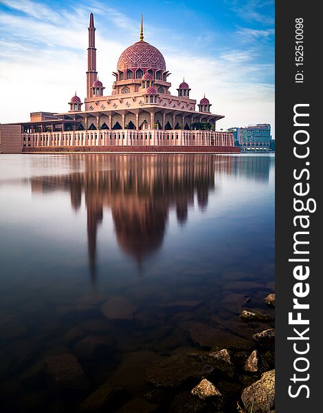 Putra mosque during morning sunrise, the most famous tourist attraction in Malaysia
