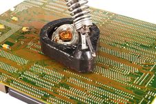 Soldering-iron And PCB Royalty Free Stock Photography Soldering-iron And PCB Royalty Free Stock Photography