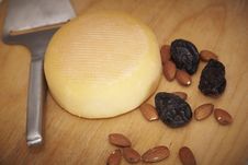 Cheese Round With Almonds And Prunes Stock Images Cheese Round With Almonds And Prunes Stock Images