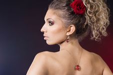 Fashionable Woman With Red Rose Stock Image