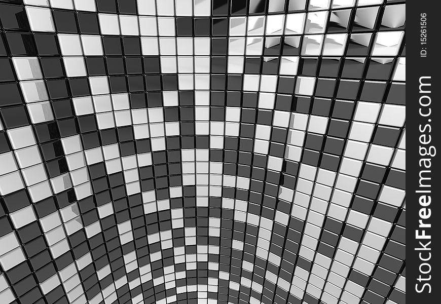 A wall of black and white mosaic in the shape of squares. A wall of black and white mosaic in the shape of squares