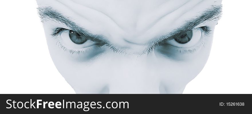 Scary male eyes close up with white background. Scary male eyes close up with white background