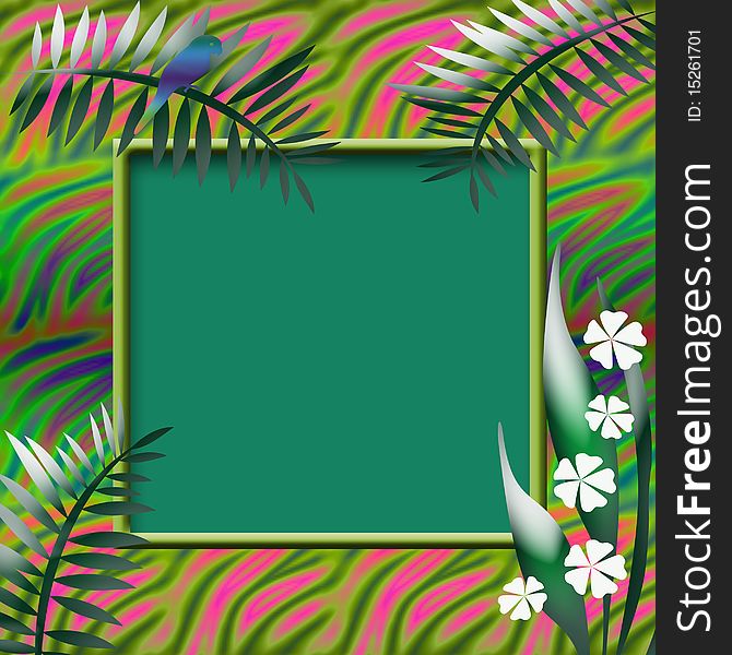 Colorful frame tropic palm and hibiscus illustration. Colorful frame tropic palm and hibiscus illustration