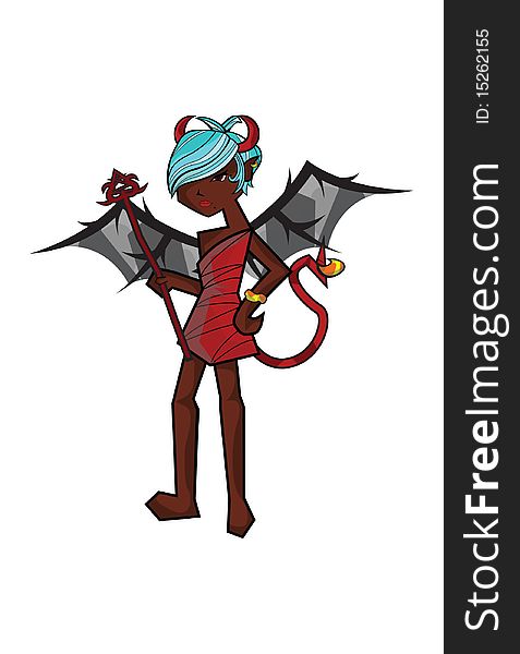 An illustration of a devil mascot