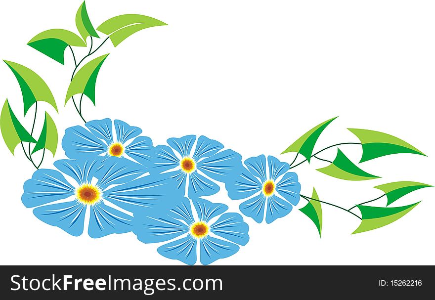 Angular ornament with blue flowers on a white background