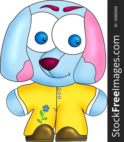 Blue dog with pink, in yellow tights on a white background. Blue dog with pink, in yellow tights on a white background