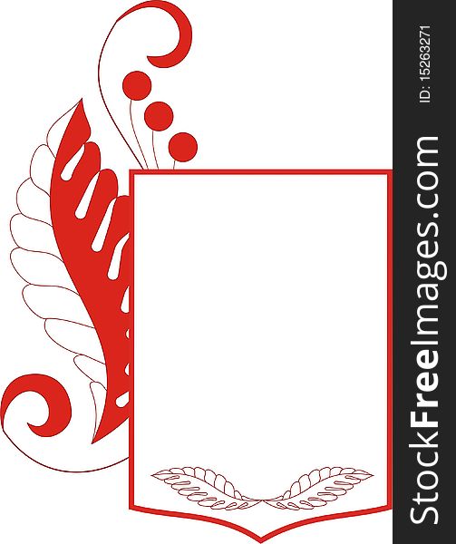Label with a red ornament on white background. Label with a red ornament on white background