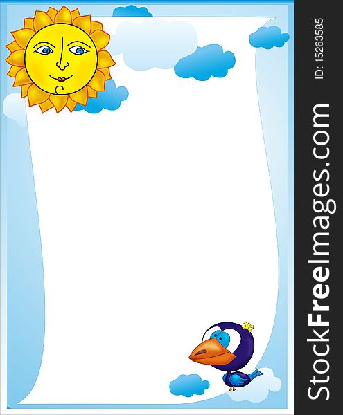 Card - Sun, clouds and bird