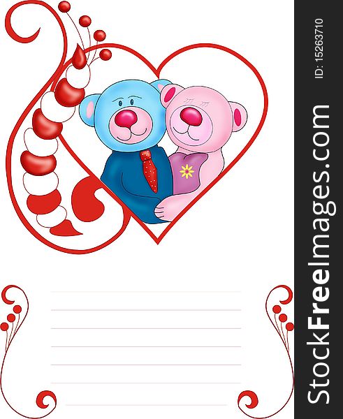 Marriage greeting card with two teddy