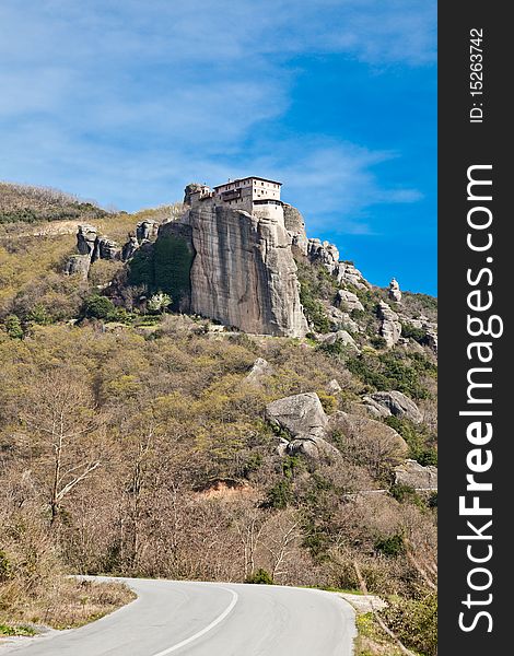 Spring landscape of the Rousanou monastery at Meteora in Greece.