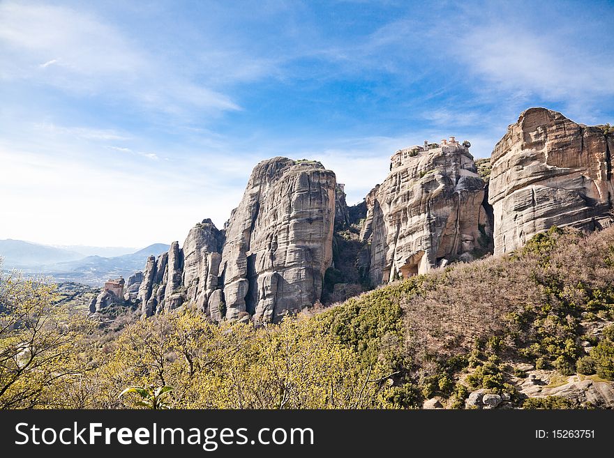 Spring landscape of the Varlaam monastery at Meteora in Greece.