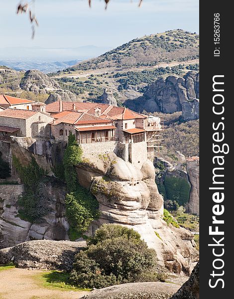 Spring landscape of the Varlaam monastery at Meteora in Greece.