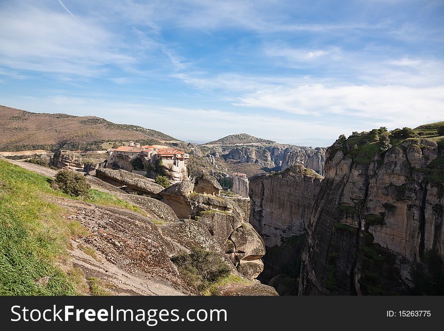 Spring landscape of the Varlaam monastery at Meteora in Greece.