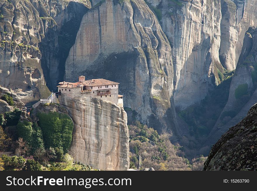 Spring landscape of the Rousanou monastery at Meteora in Greece.
