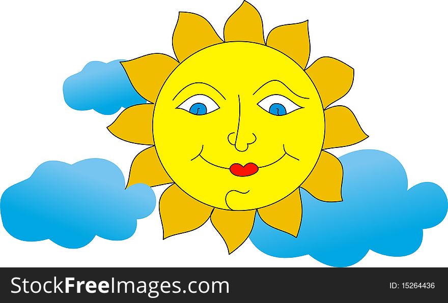 Sun and clouds on a white background