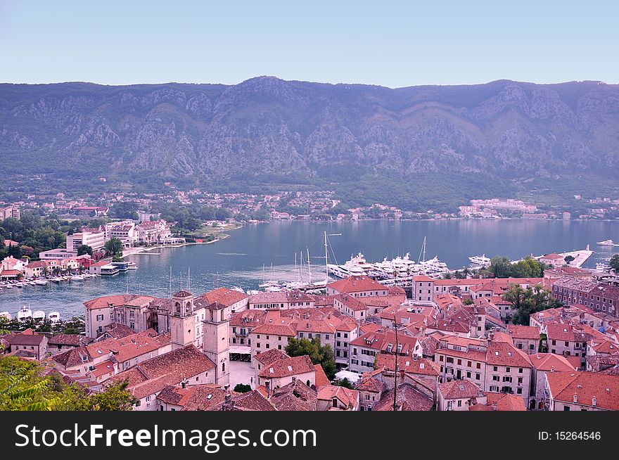 Panorama of old city Kotor,view from the top of castle. Panorama of old city Kotor,view from the top of castle