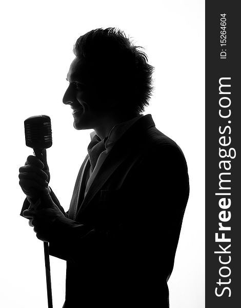 Black and white photo of singing man. Black and white photo of singing man
