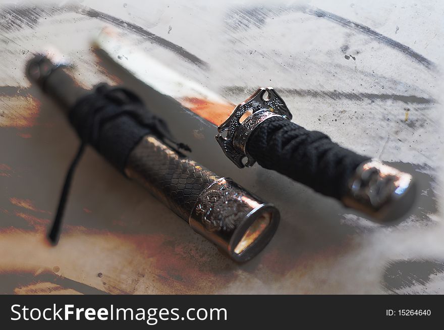 Japanese sword and scabbard close up. Japanese sword and scabbard close up