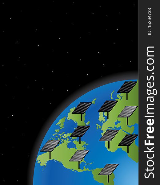 Vector image of the Earth with solar panels attached on it. Vector image of the Earth with solar panels attached on it
