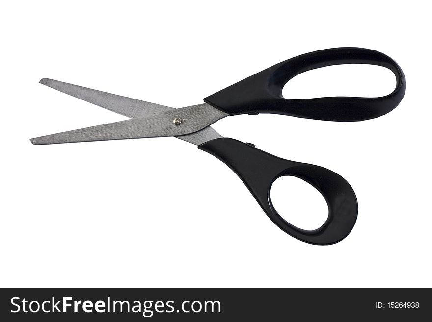 Black office scissors isolated on the white