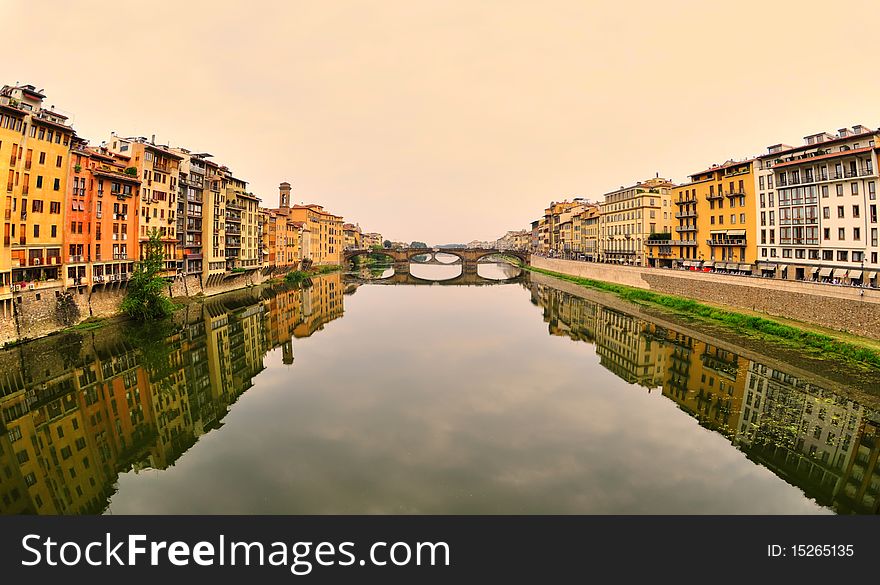 Ponte Vecchio and Florence riversides hdr. wide angle