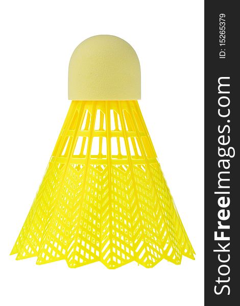 Bright yellow badminton shuttlecock isolated on white background.