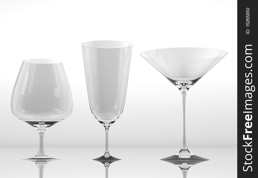 Pure glass collection for drinks with reflection