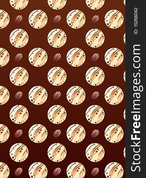 Coffe and beads on brown background