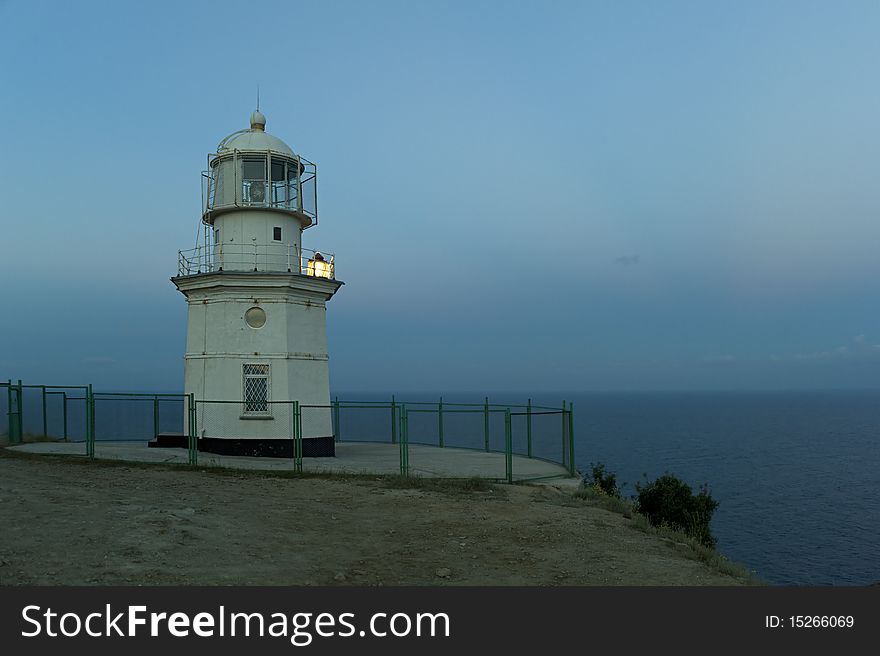 Lighthouse at dusk in Crimea peninsula, Ukraine