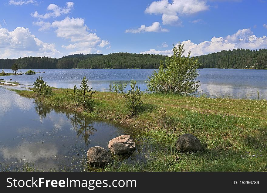 Lake with forest in Rodopi mountine, Bulgaria