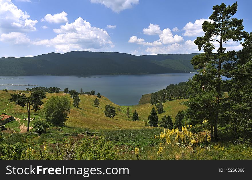 Lake with forest in Rodopi mountine, Bulgaria