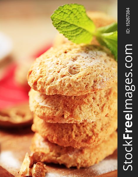 Crisp cookies on a cutting board - closeup