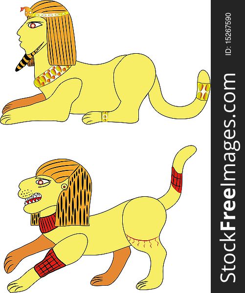 Two Sphinx or two lion.Illustration.Vector.