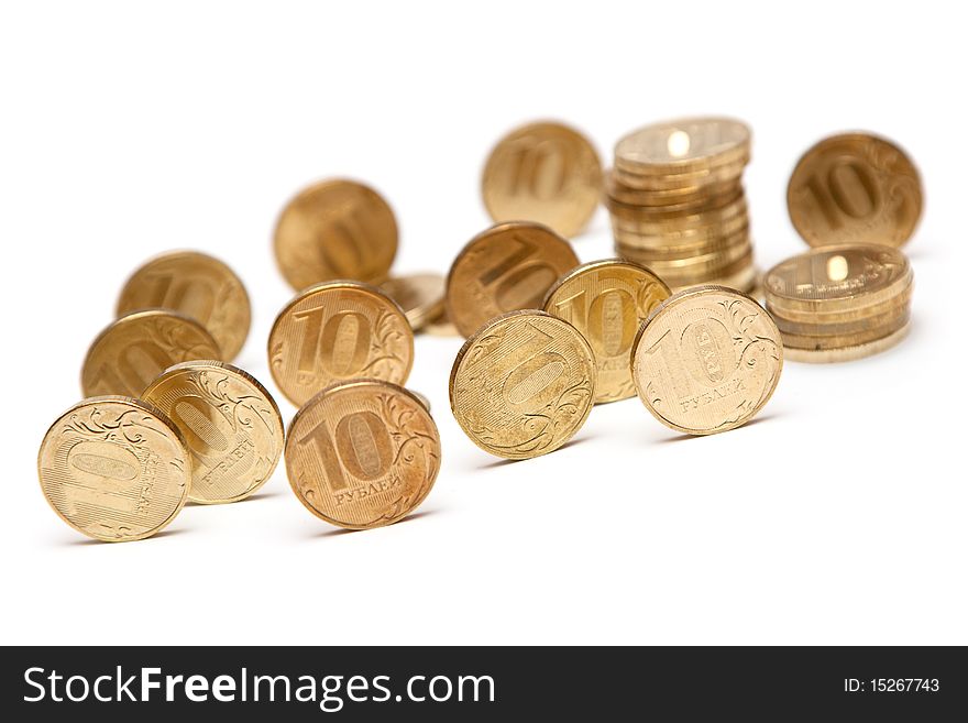 Heap of Gold Coins. Coins of ten roubles