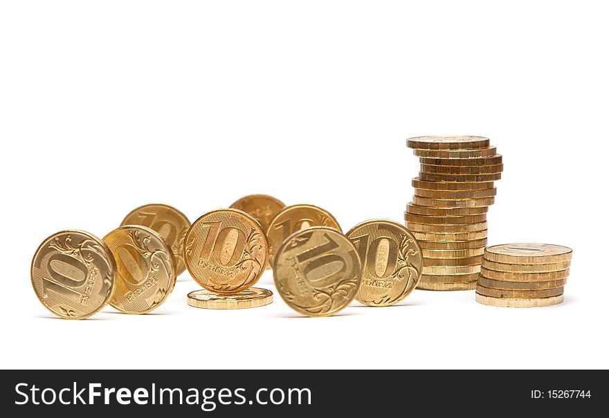 Heap of Gold Coins. Coins of ten roubles